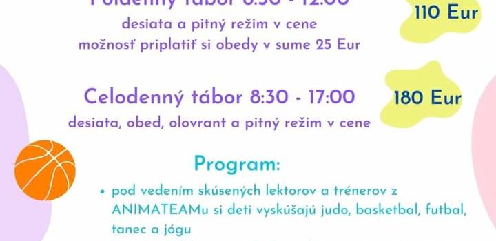 DENNÝ / POLDENNÝ ŠPORTOVÝ TÁBOR pre všetky deti vo veku 3-8r. Plný pohybu, hier a zábavy.